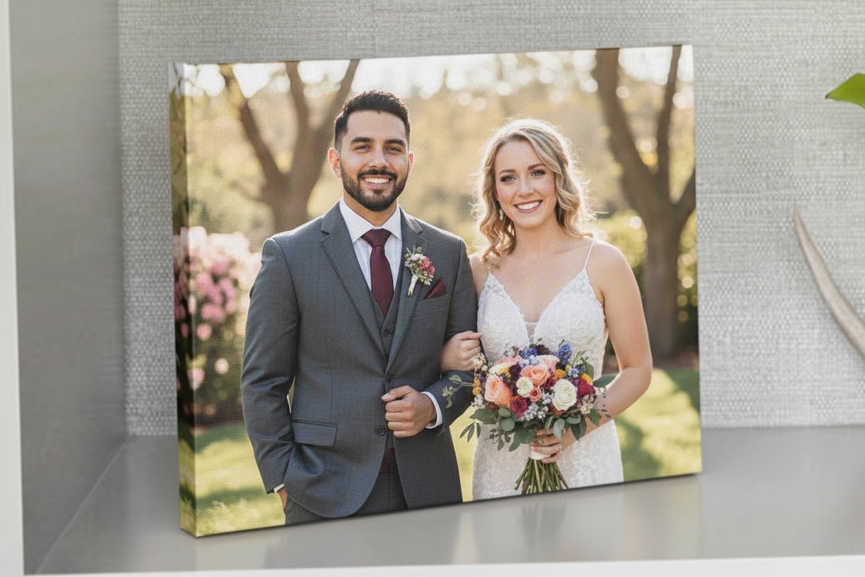 Custom canvas photo print for gifts: perfect for weddings, birthdays and anniversaries.