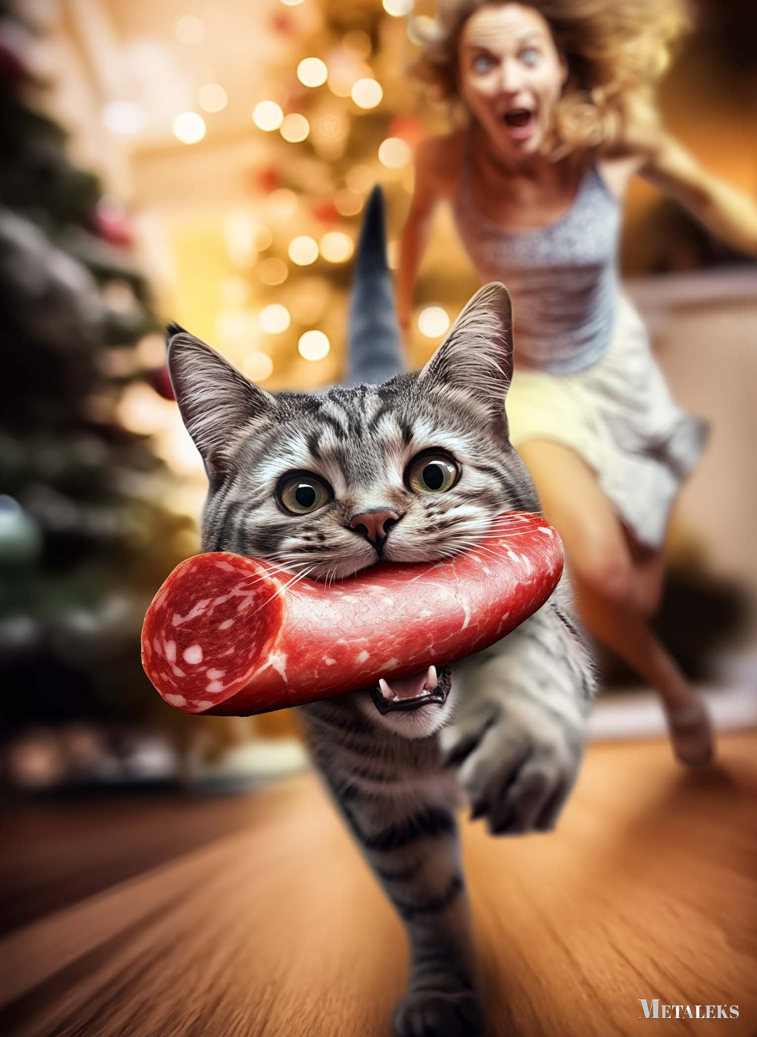 Cat Steals Sausage