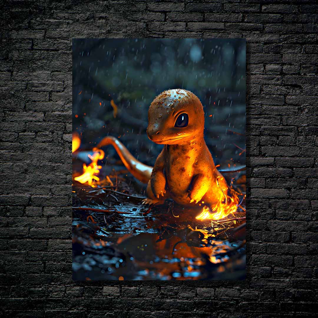 Charmander from pokemon in the rain