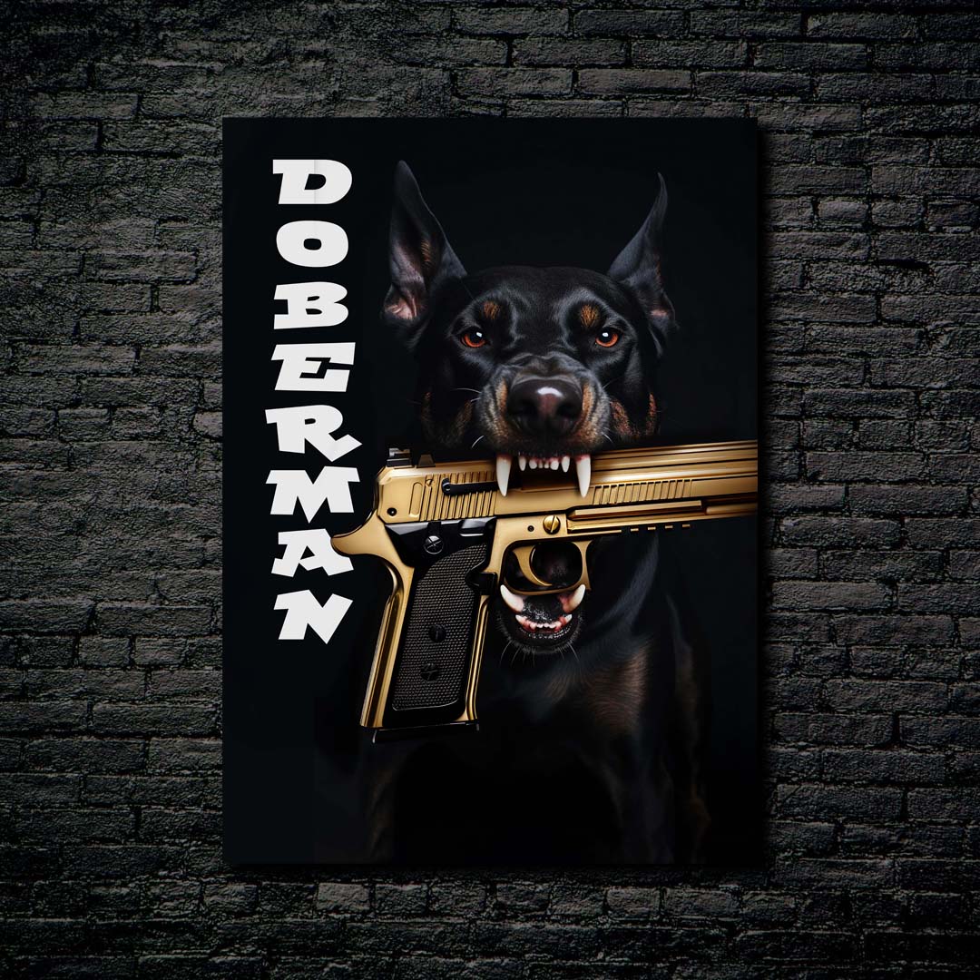 Dog with gold gun