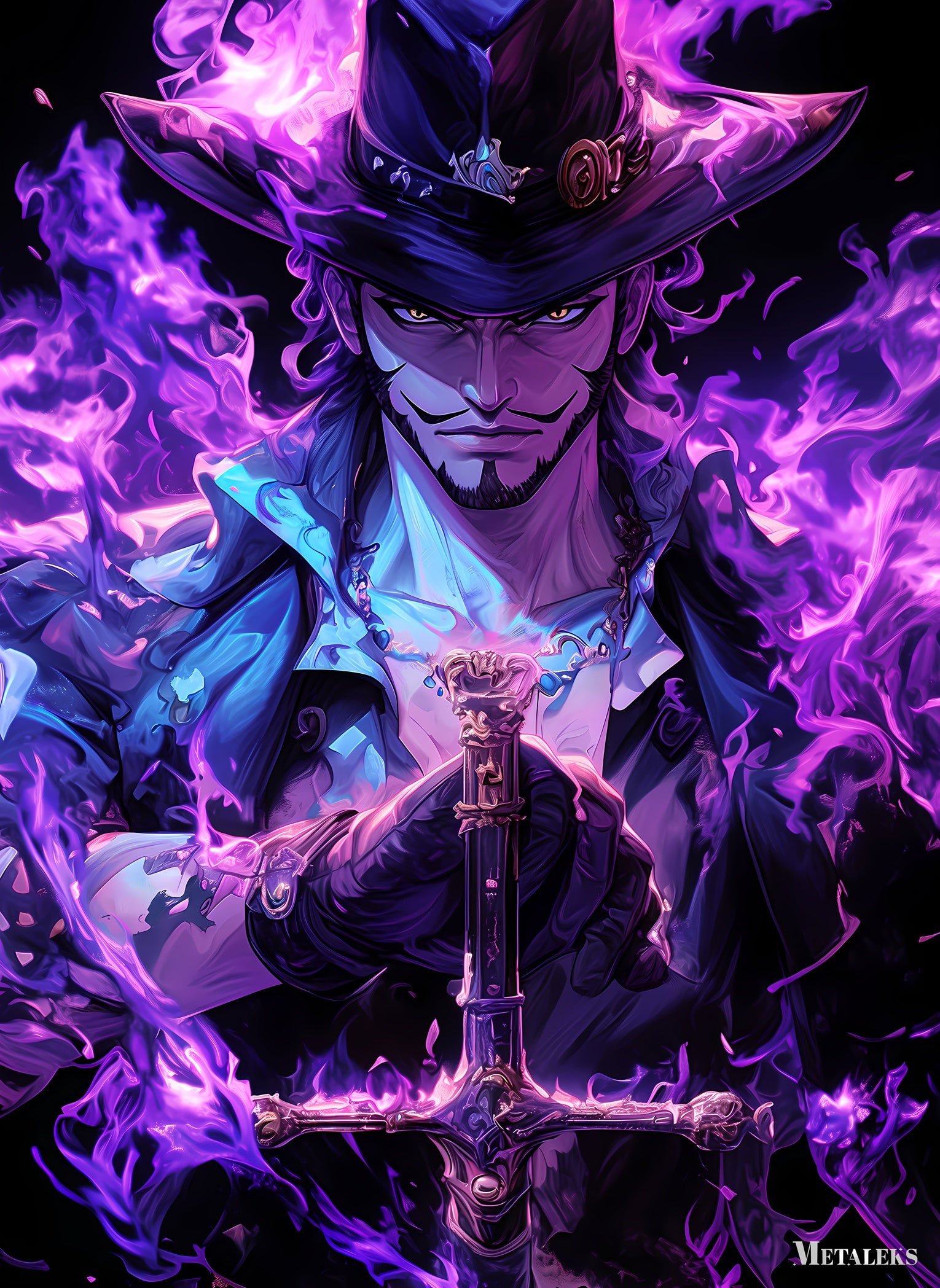Dracule Mihawk Purpel Flame   Anime One Piece