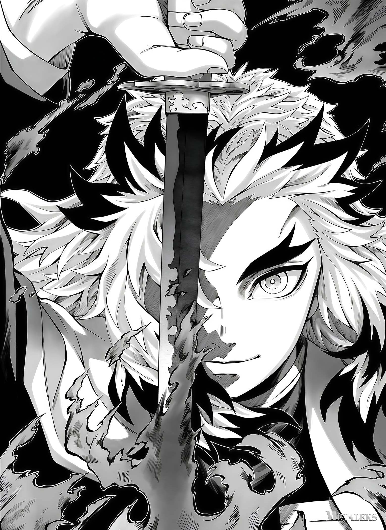 Kyojuro Rengoku black and white