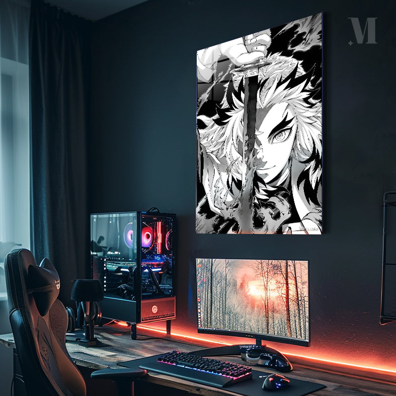 Kyojuro Rengoku black and white