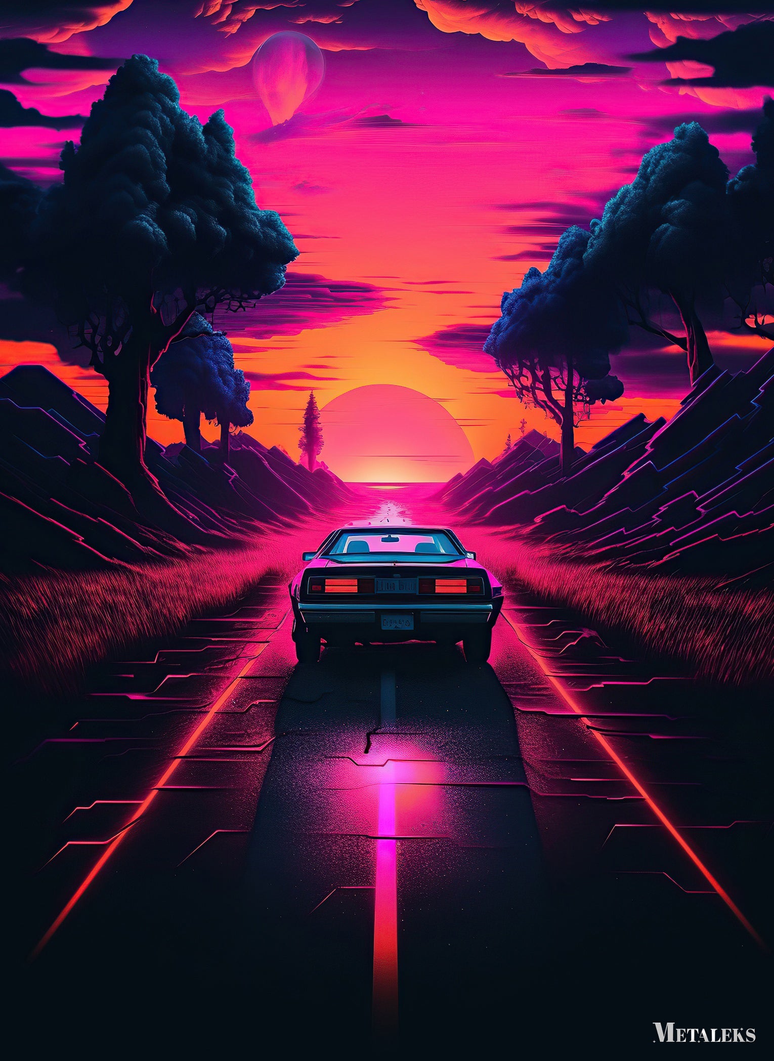 Synthwave Car on Road
