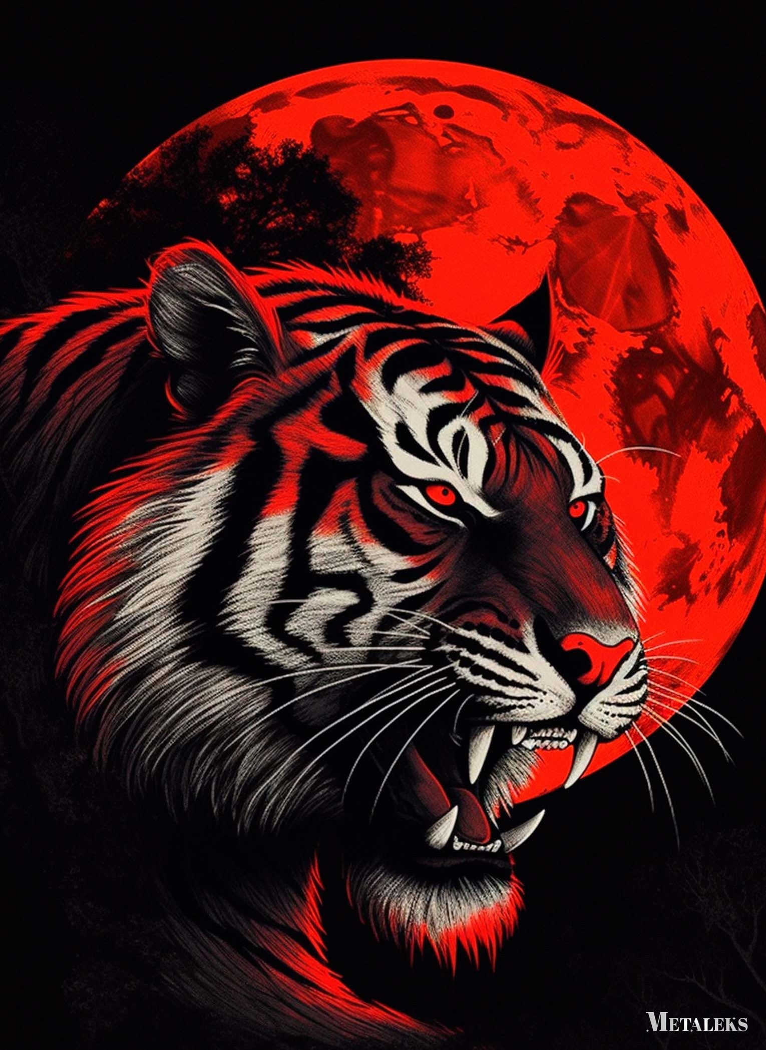 Tiger and red Moon