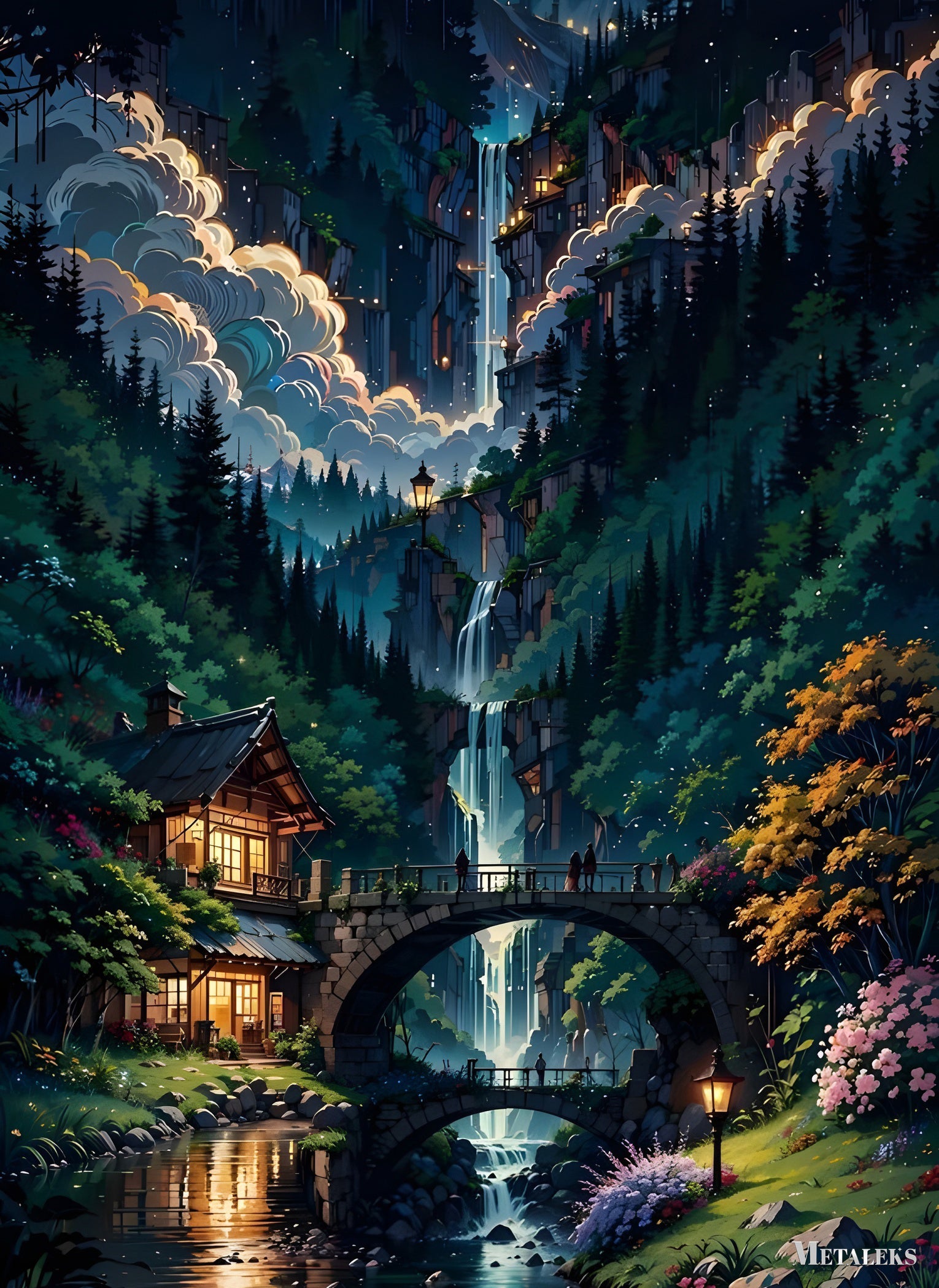 house under the waterfall
