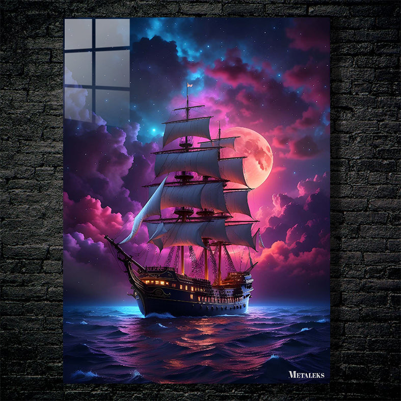 sailboat at full moon