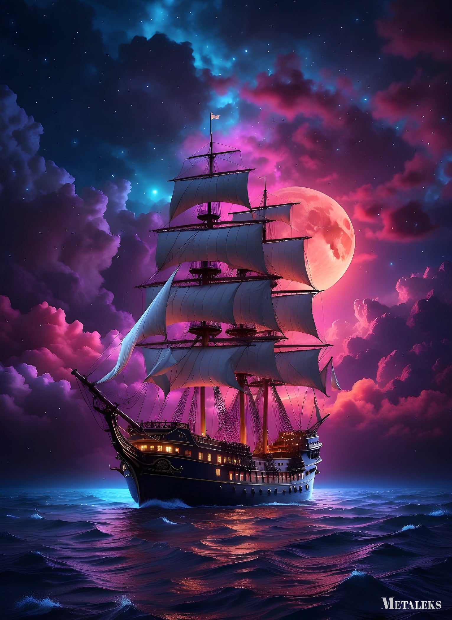 sailboat at full moon