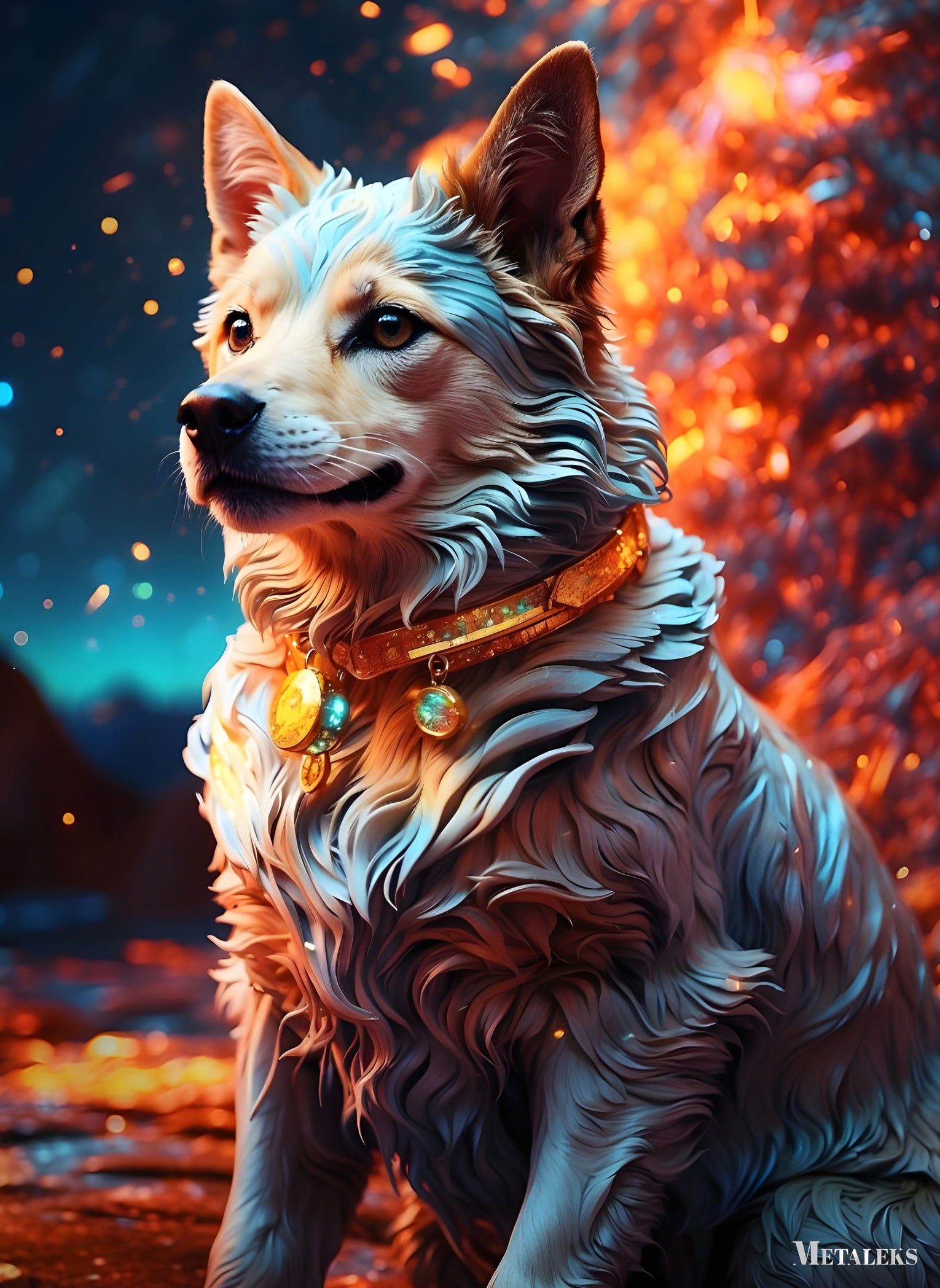 white wolf with collar